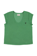 Short sleeve t-shirt w/ deep round neck | Green w/ "2 tango" print