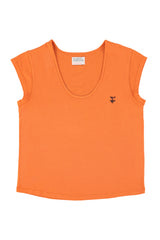 Short sleeve t-shirt w/ deep round neck | Orange w/ "dance society"