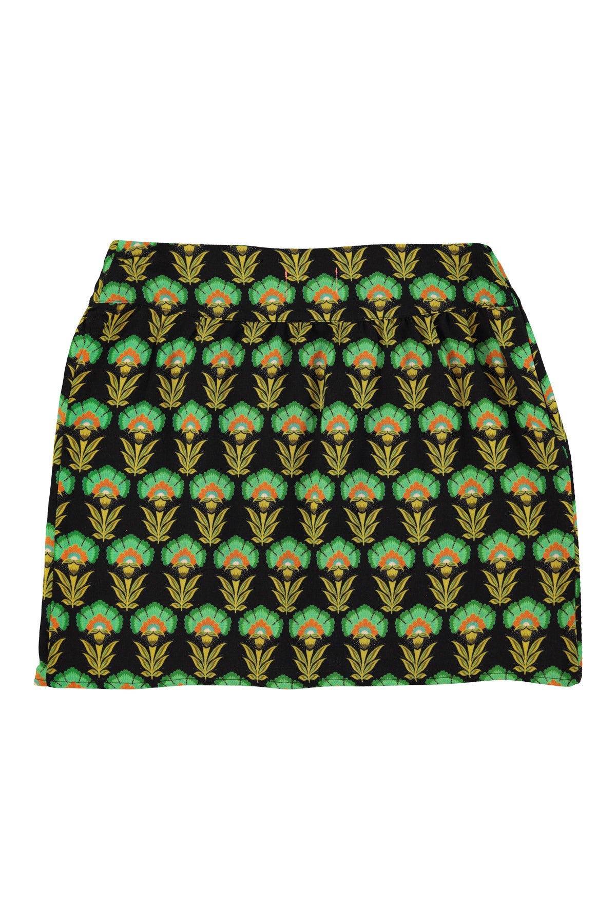 Short wrap skirt | Black w/ green flowers