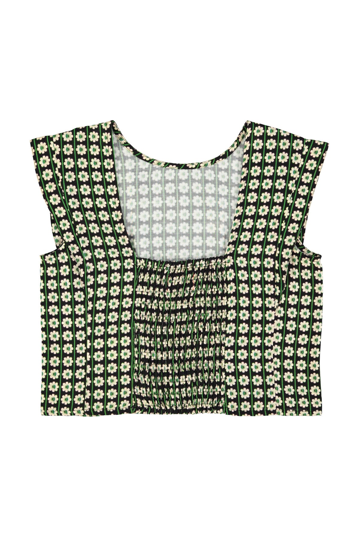 Sleeveless blouse | Black w/ ecru flowers