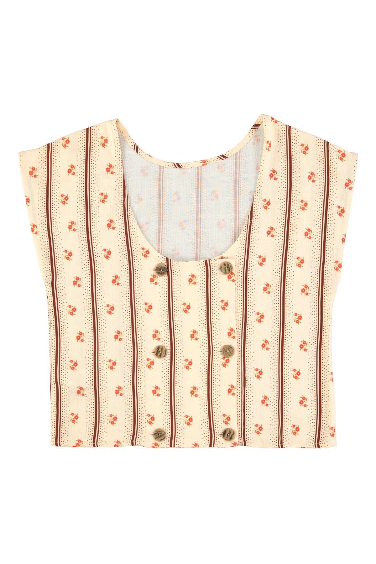 Sleeveless blouse | Ecru w/ vintage flowers