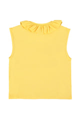 Sleeveless t-shirt w/ collar | Yellow w/ "dance society" print