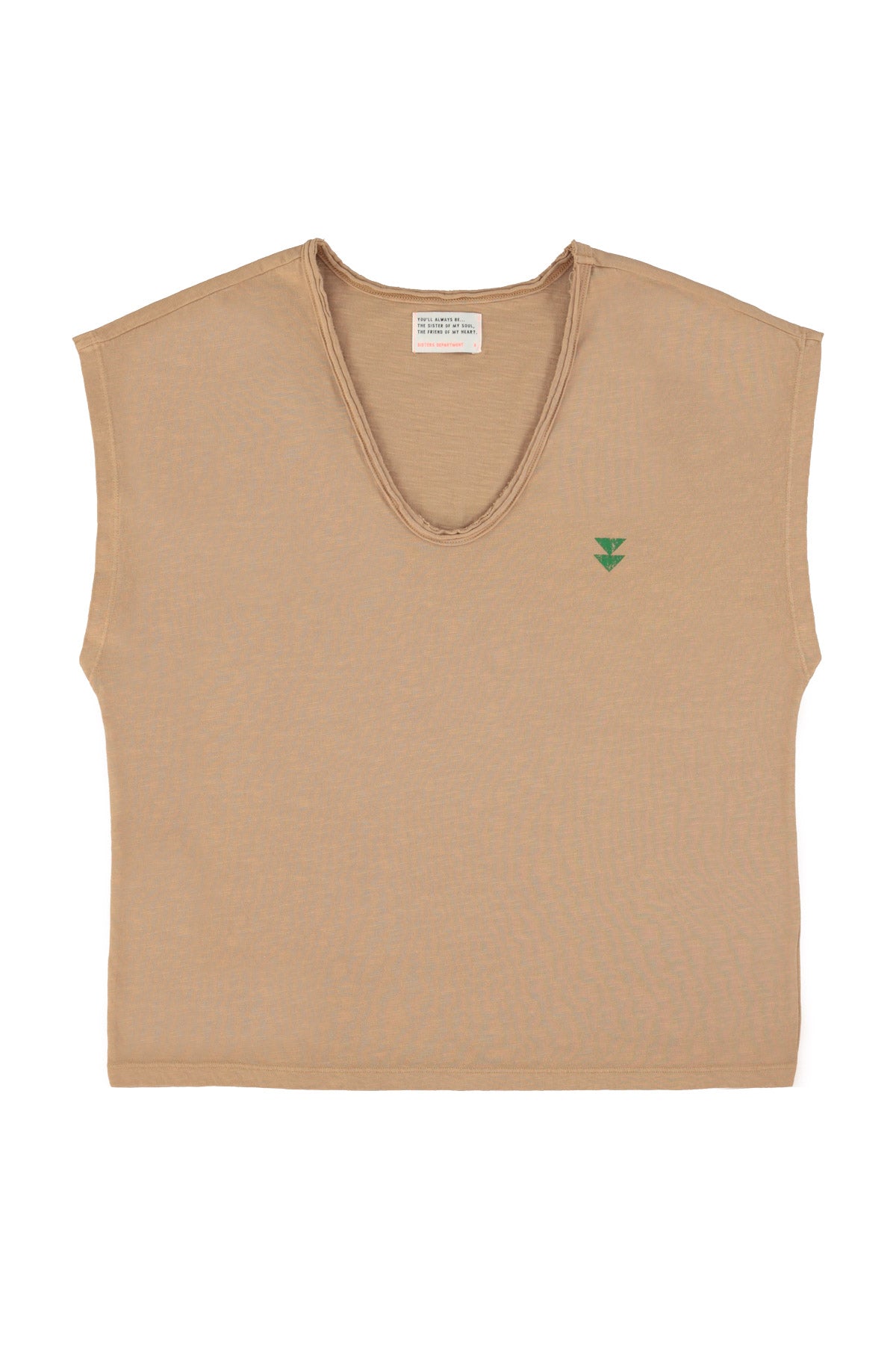 Sleeveless t-shirt w/ deep round neck | Brown w/ "dance at the kellerman" print