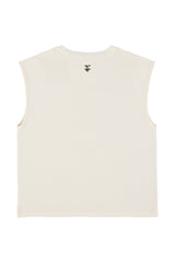 Sleeveless t-shirt w/ round neck | Ecru w/ "2 tango" print