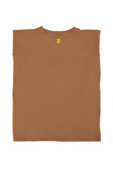 Sleeveless t-shirt w/ shoulder pads | Brown w/ "1980" print