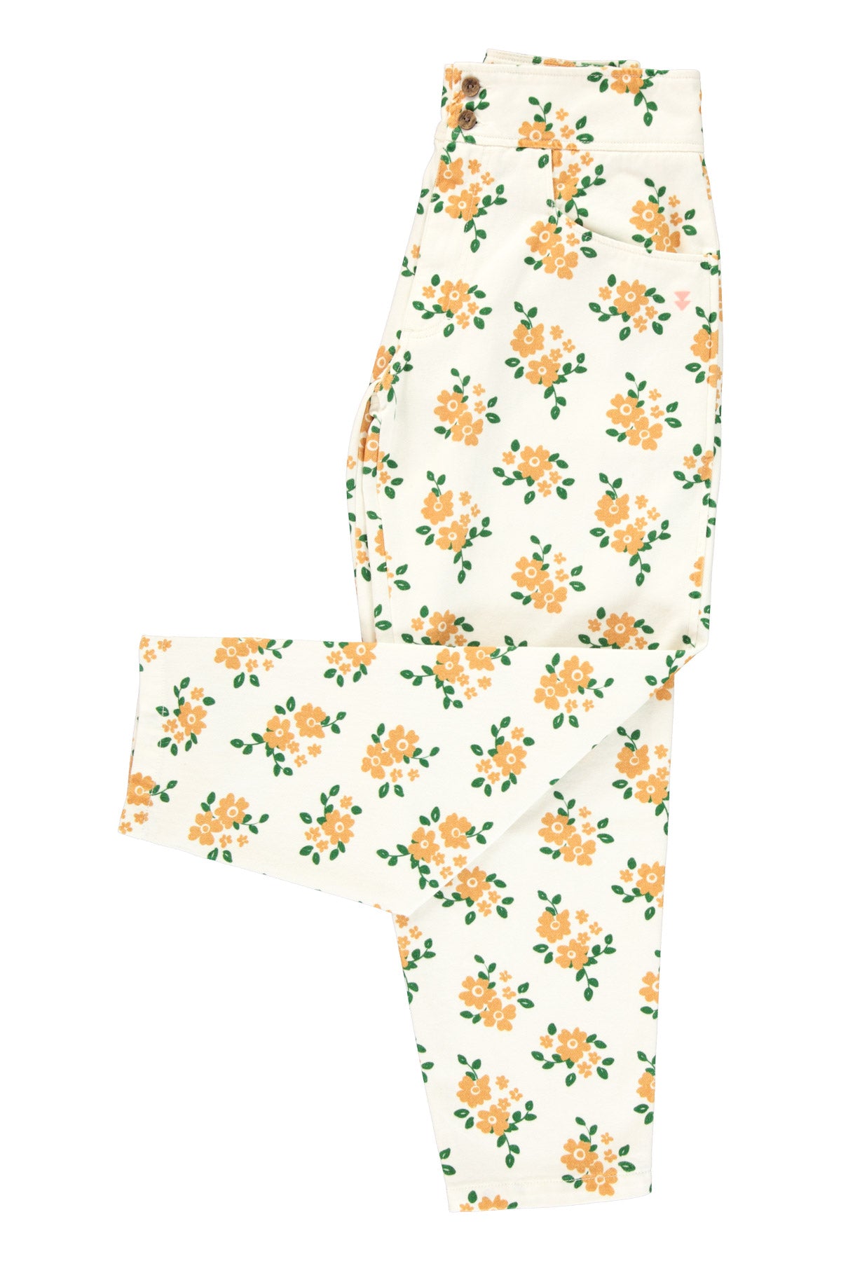 Trousers | Ecru w/ mustard flowers