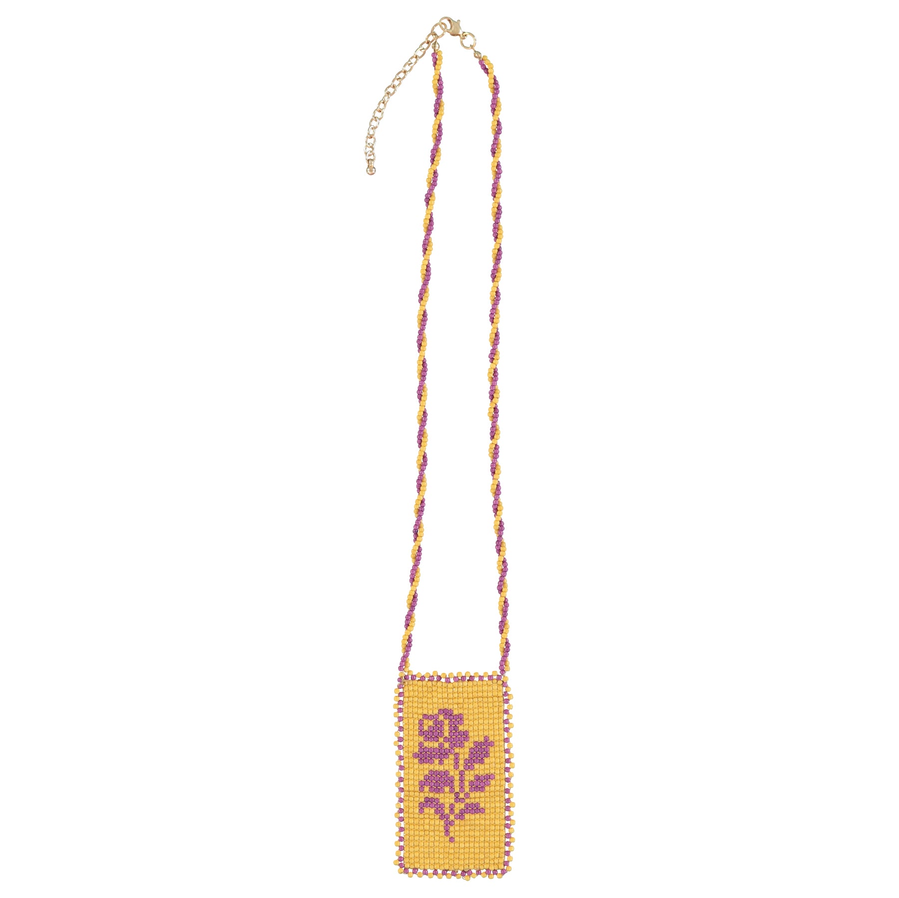 Glass bead necklaces | Yellow & purple flower