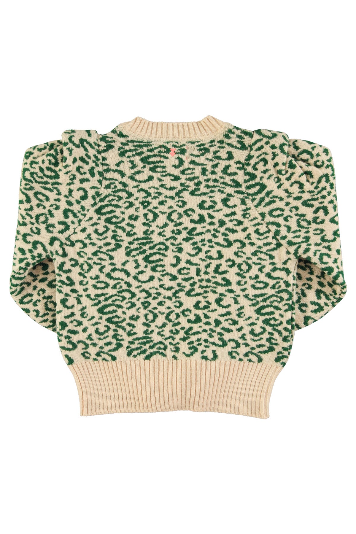 Knitted soft sweater | Ecru & green w/ animal print