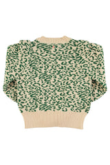 Knitted soft sweater | Ecru & green w/ animal print