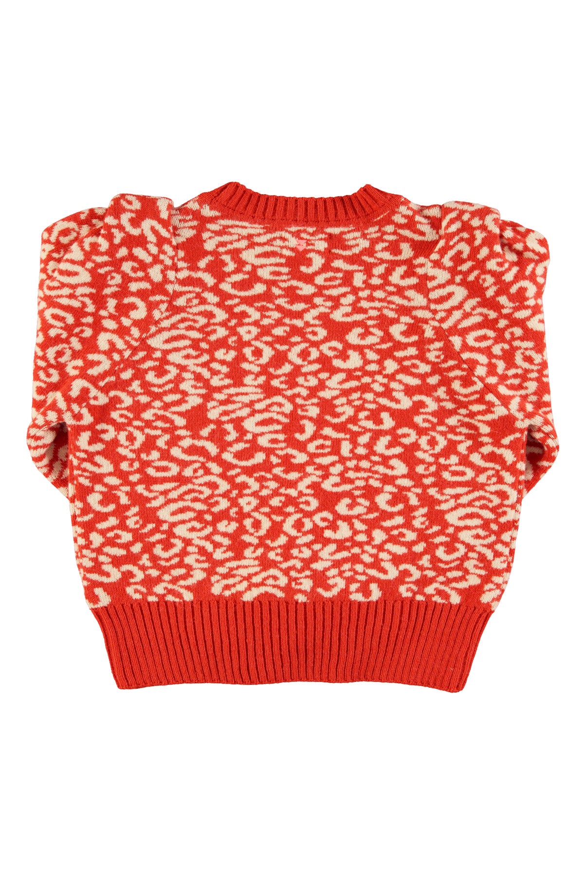 Knitted soft sweater | Red & ecru w/ animal print