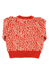 Knitted soft sweater | Red & ecru w/ animal print