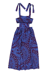 Long dress | Blue & bordeaux printed