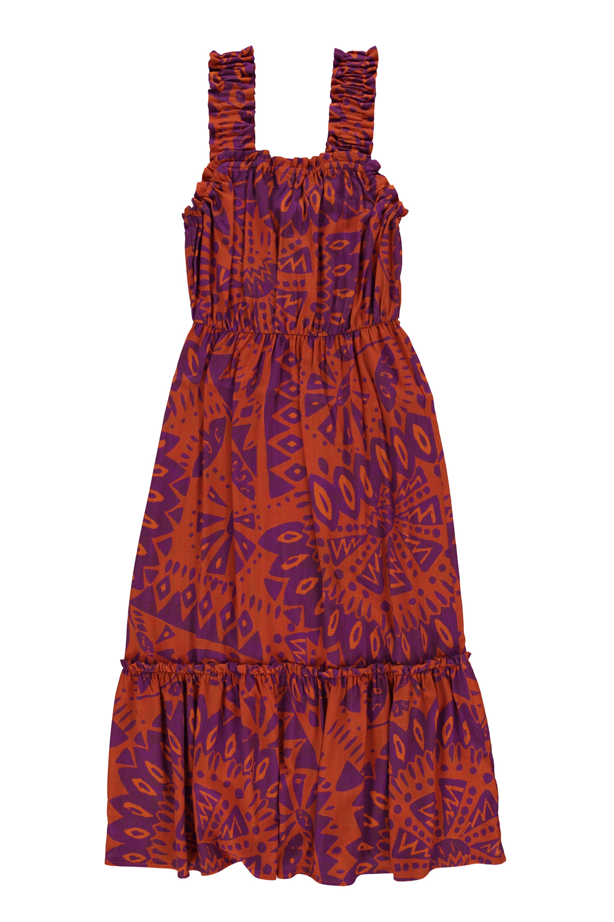 Long dress | Orange & purple printed