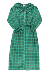 Long dress w/ collar | Green checkered