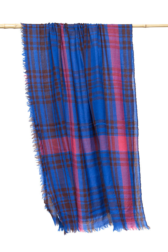 Wool Echarpe | Checkered Royal Blue