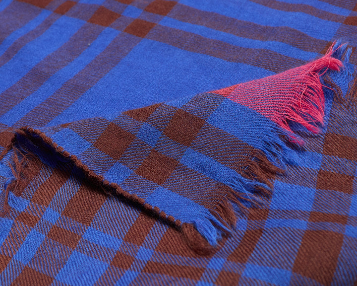 Wool Echarpe | Checkered Royal Blue