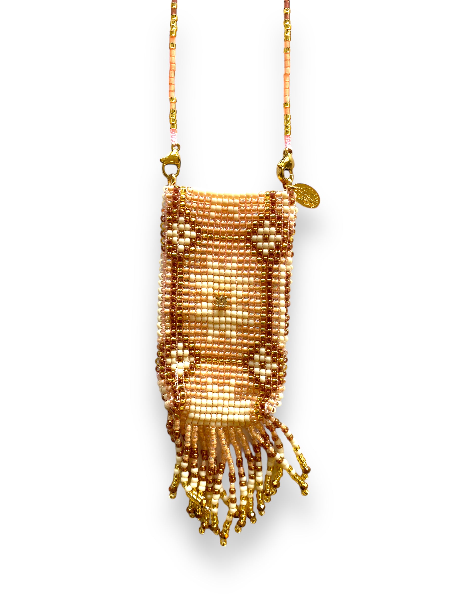 Necklace glass beads pocket | light pink & beige