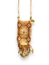 Necklace glass beads pocket | light pink & beige