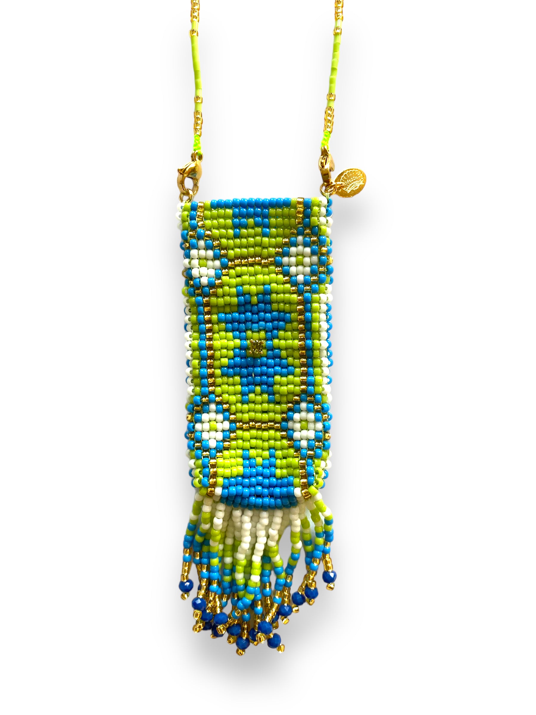Necklace glass beads pocket | green & blue