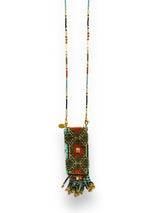 Necklace glass beads pocket | green & Bordeaux
