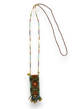 Necklace glass beads pocket | green & Bordeaux