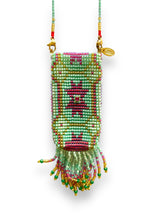 Necklace glass beads pocket | green & pink