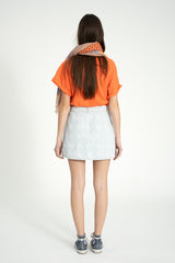 Short skirt | Light blue denim w/ zebra print