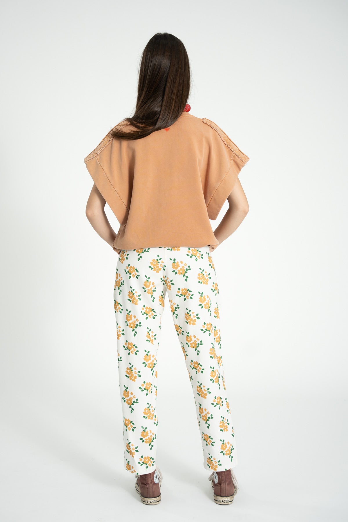Trousers | Ecru w/ mustard flowers