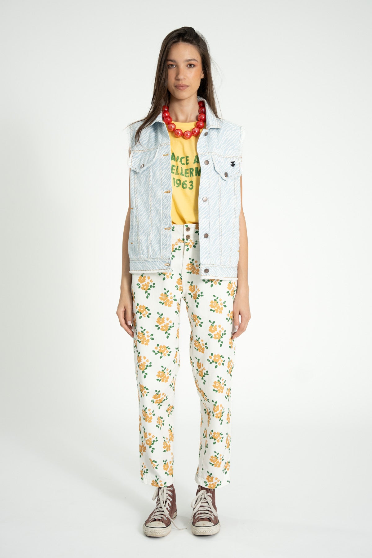 Trousers | Ecru w/ mustard flowers