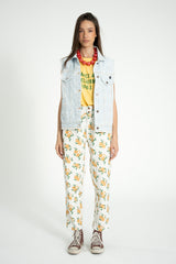 Trousers | Ecru w/ mustard flowers