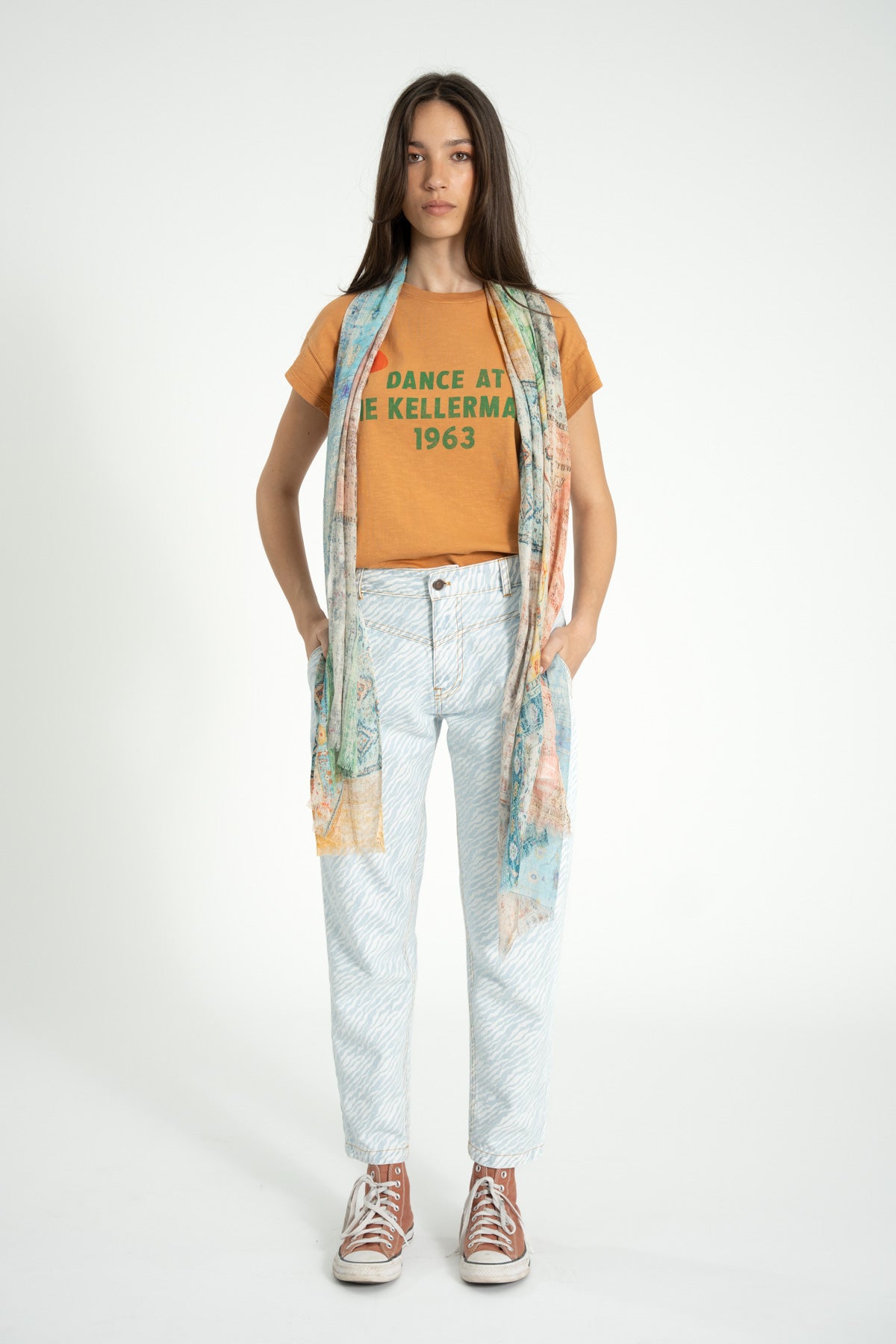 Trousers | Light blue denim w/ zebra print