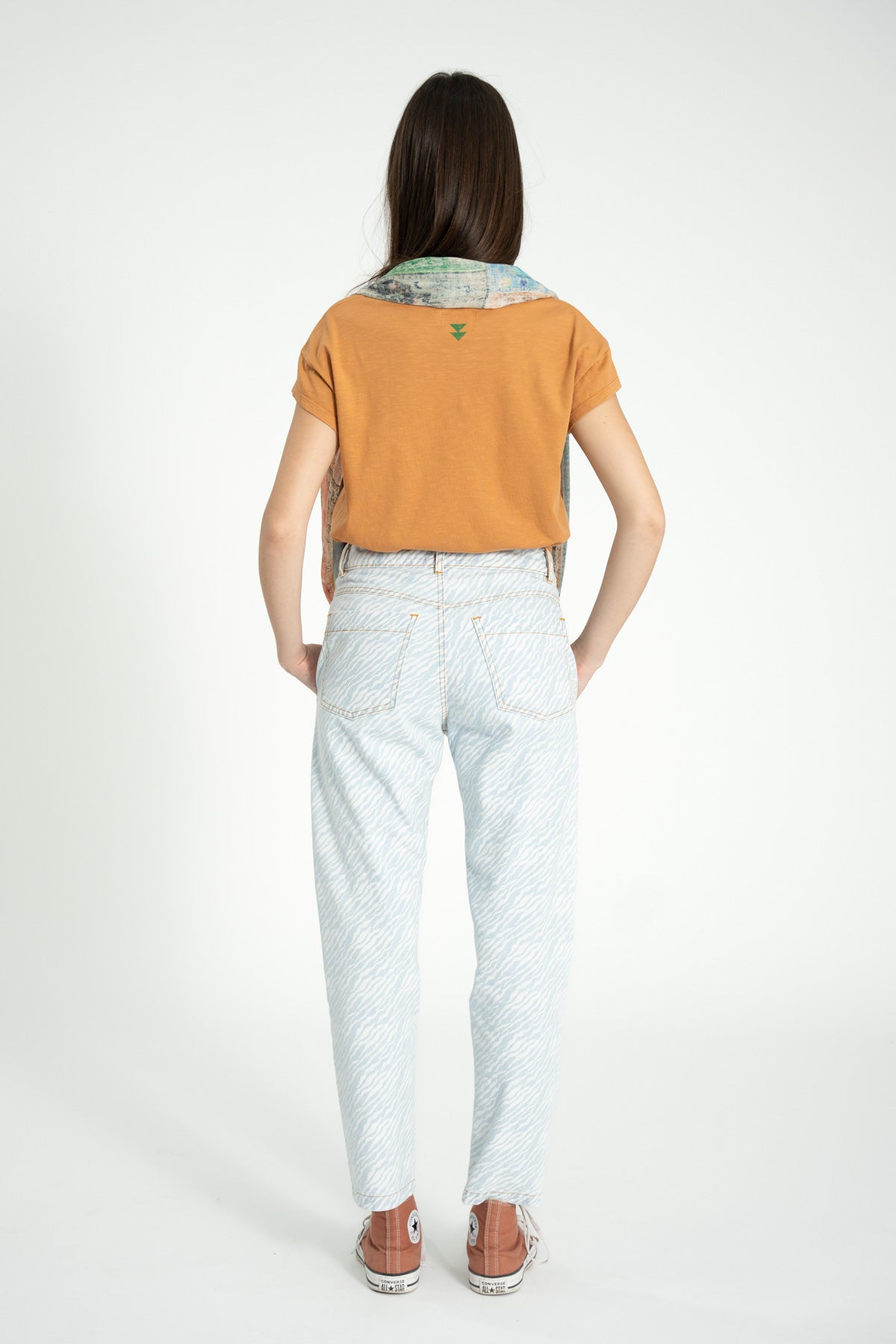 Trousers | Light blue denim w/ zebra print