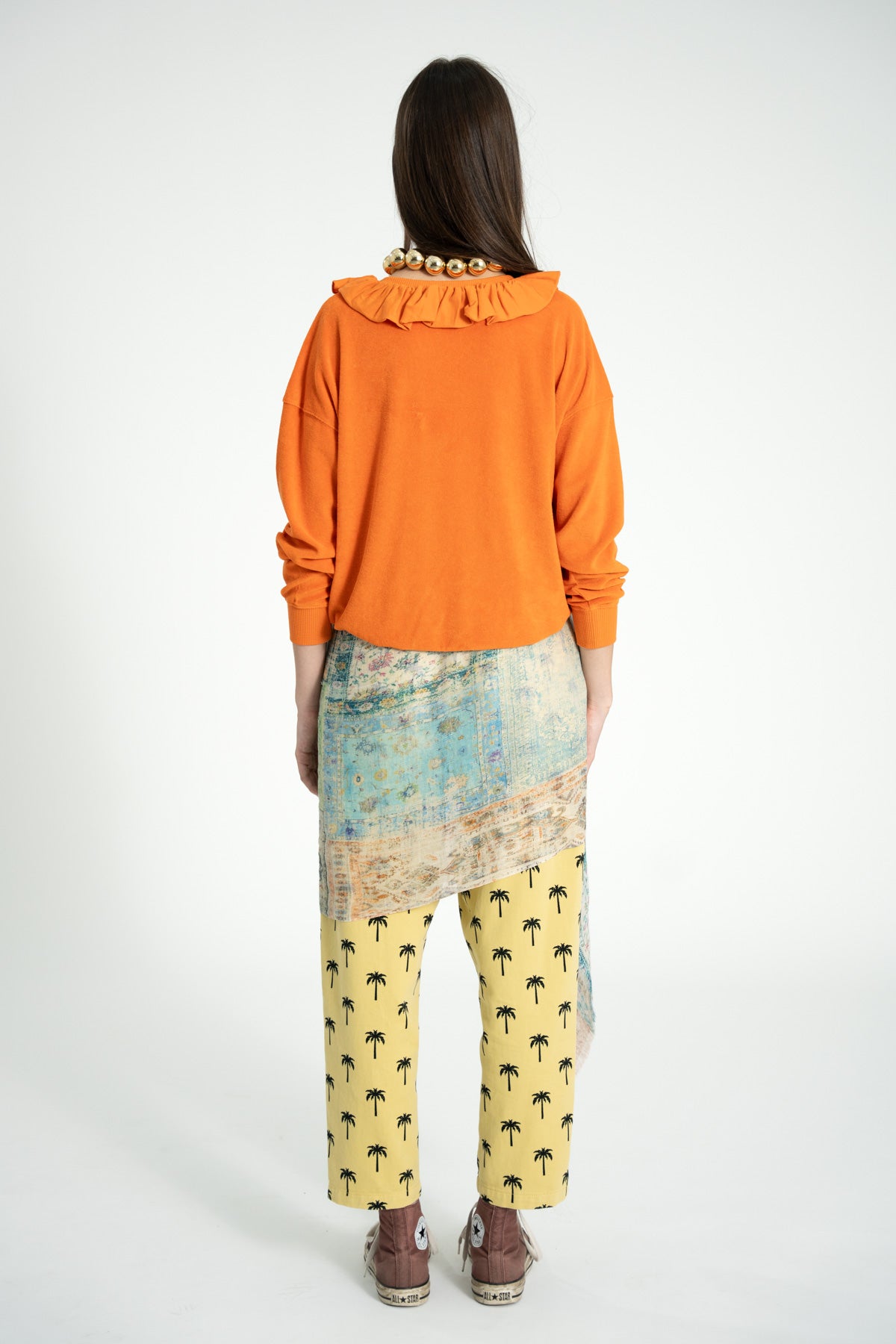 Sweatshirt w/ peter pan collar | Orange w/ "2 tango" print