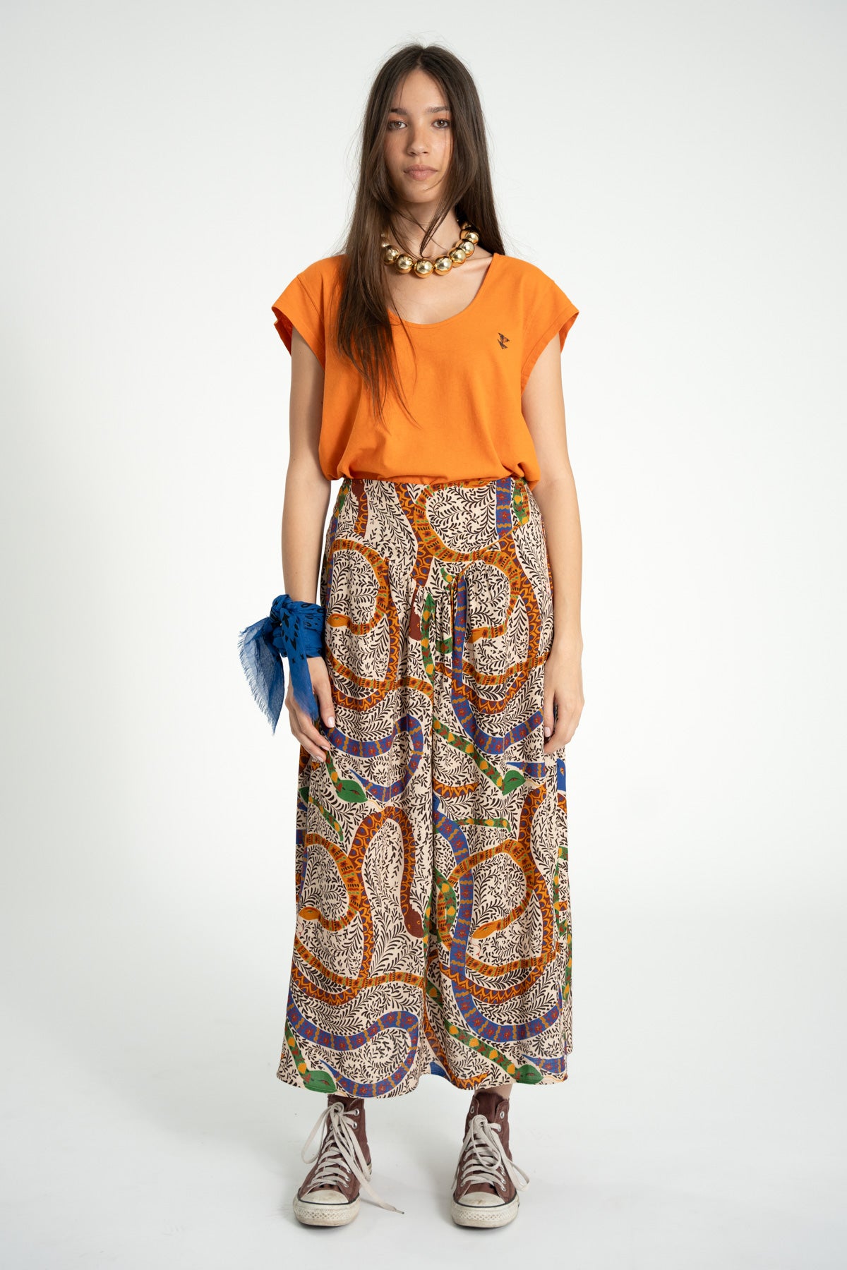 Short sleeve t-shirt w/ deep round neck | Orange w/ "dance society"