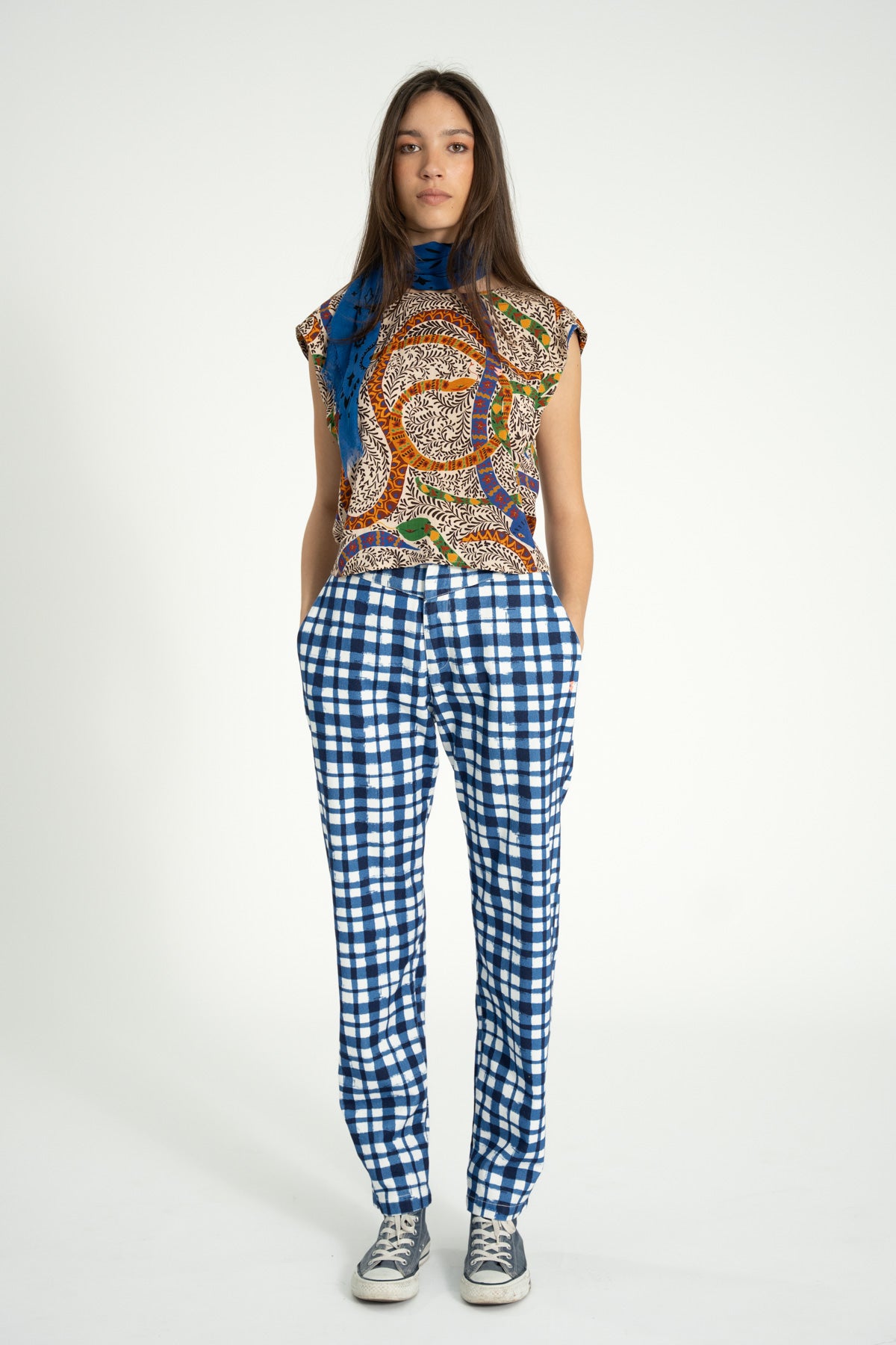 Trousers | Blue & ecru squares
