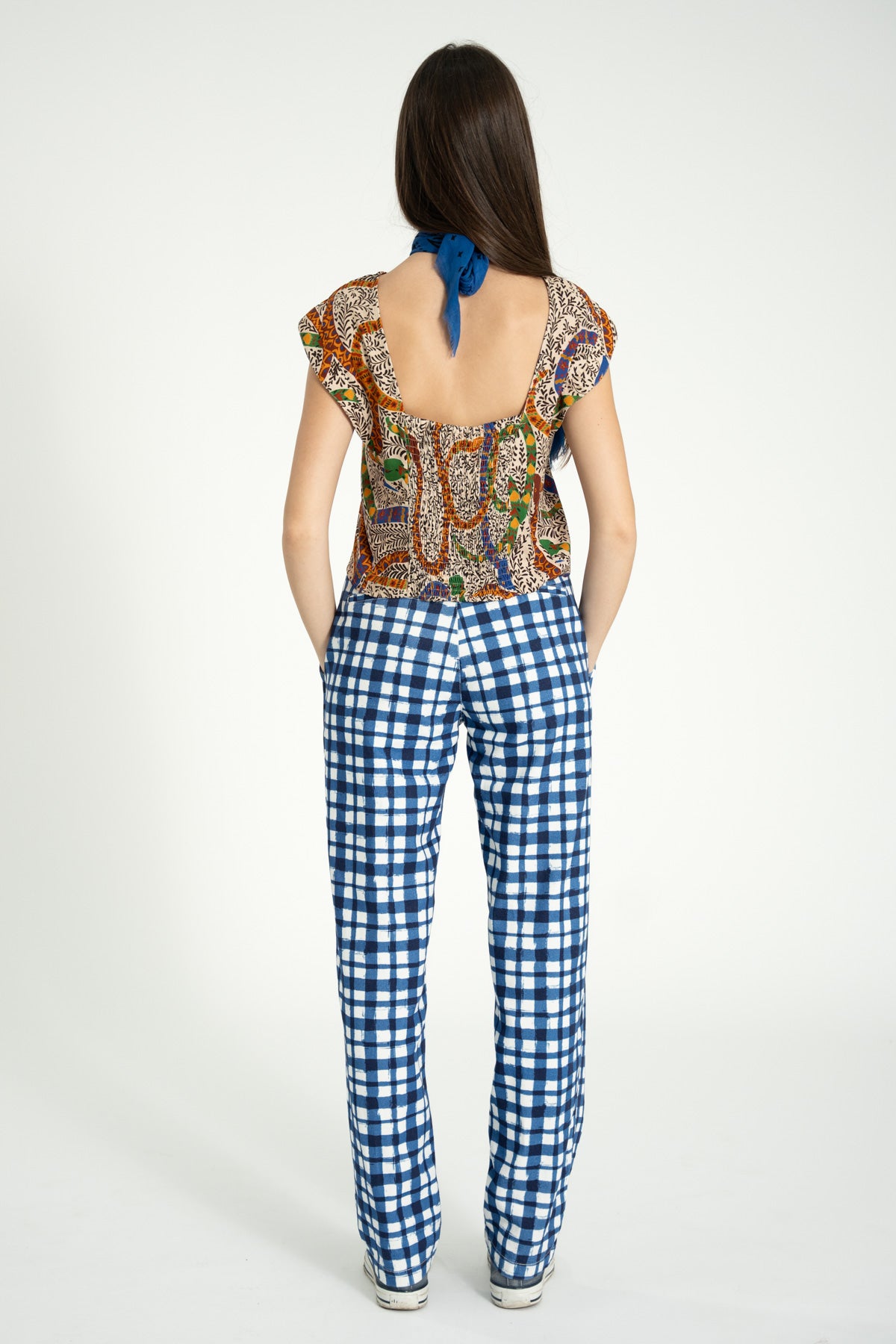 Trousers | Blue & ecru squares
