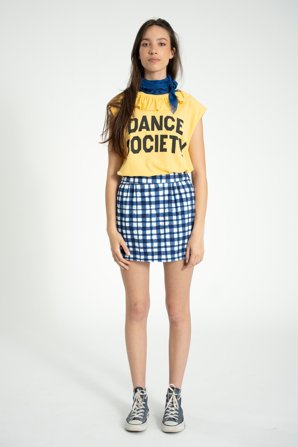 Short skirt | Blue & ecru squares