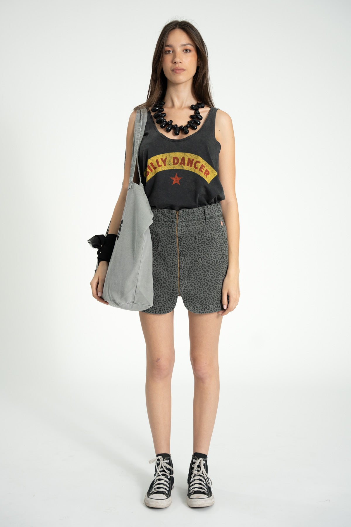 Short skirt | Grey w/ animal print