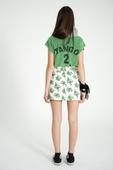 Short skirt | Ecru w/ green flowers