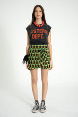 Short wrap skirt | Black w/ green flowers