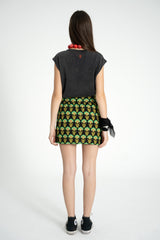 Short wrap skirt | Black w/ green flowers