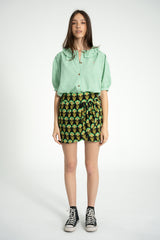 Short wrap skirt | Black w/ green flowers