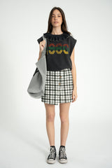 Short asymmetrical skirt  | Black & ecru squares