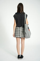 Short asymmetrical skirt  | Black & ecru squares