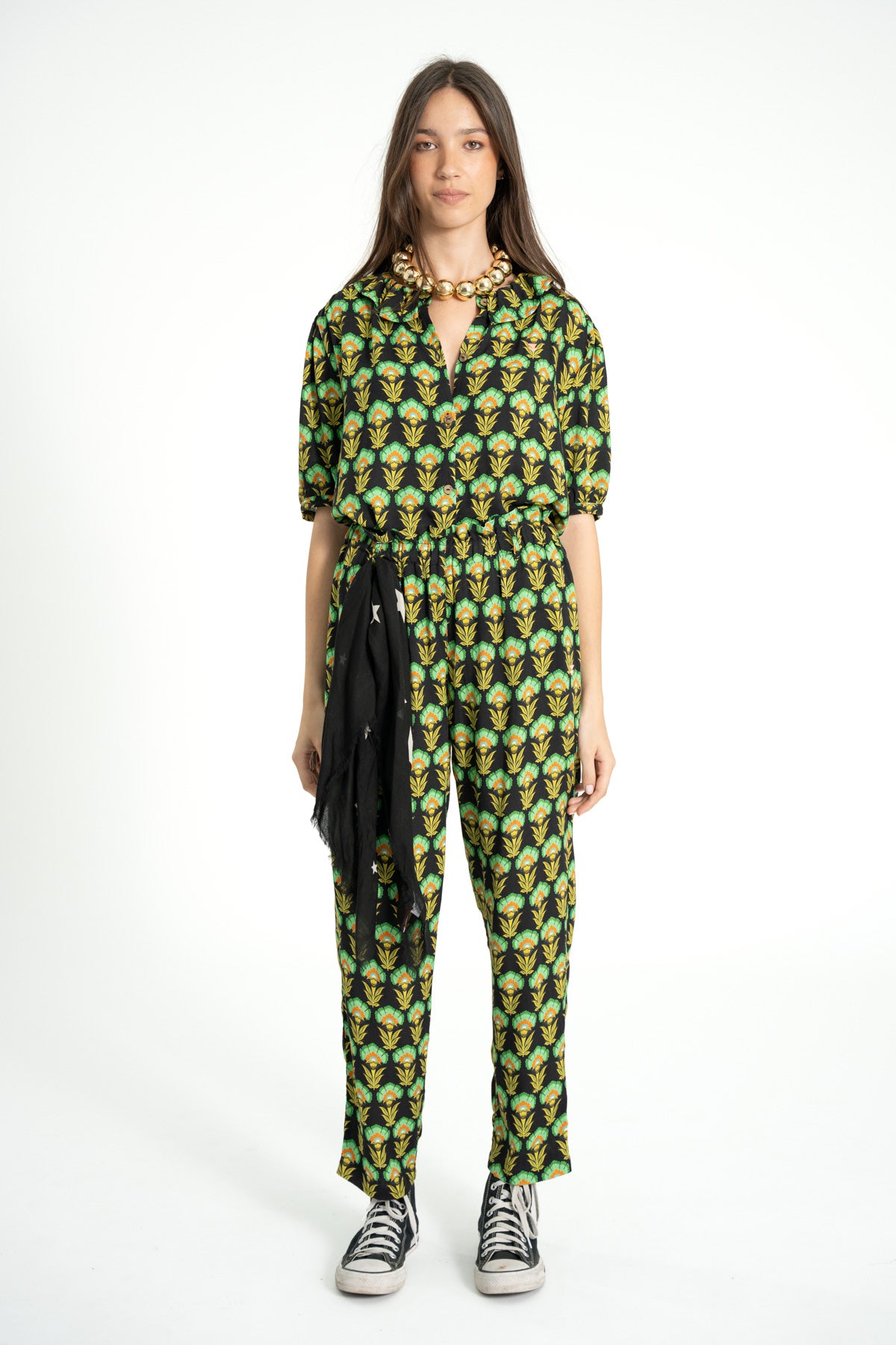 Trousers | Black w/ green flowers