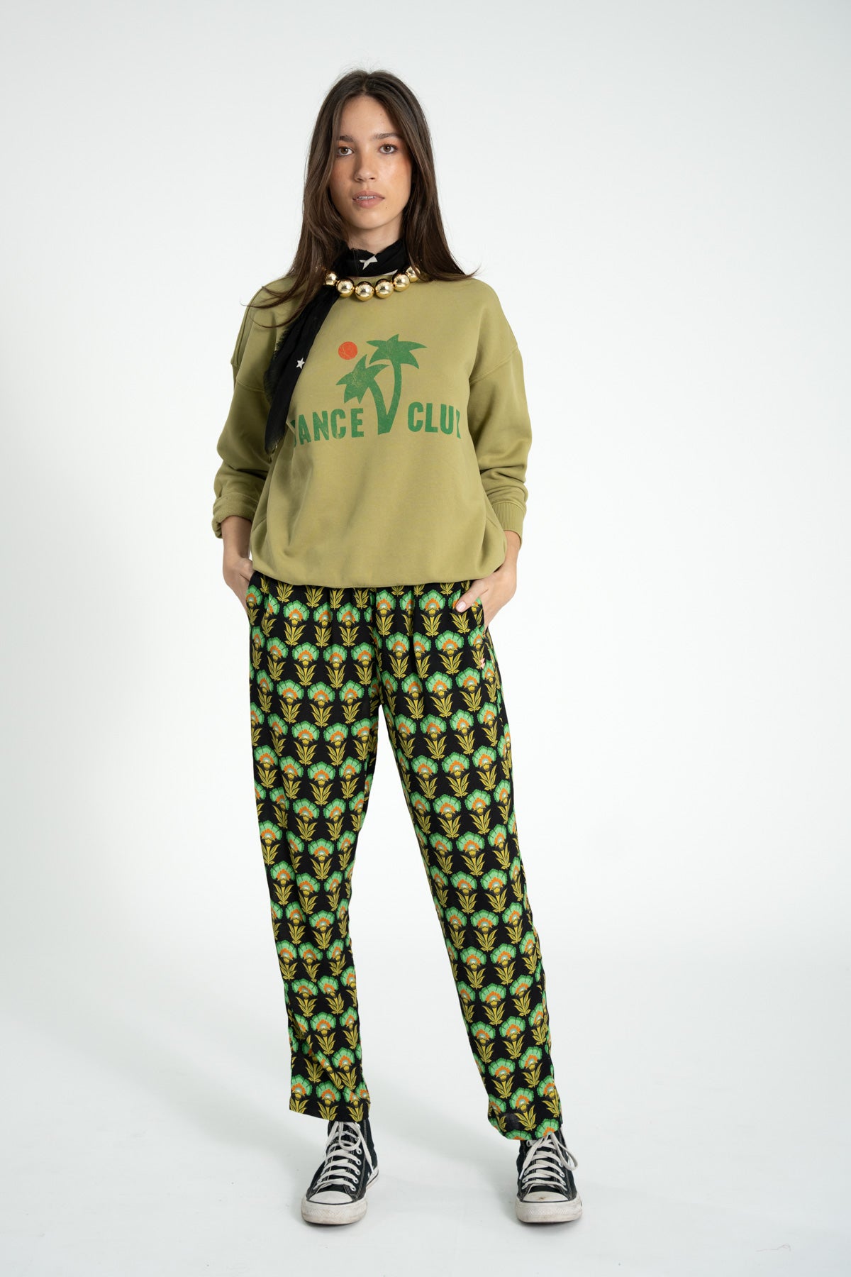 Trousers | Black w/ green flowers