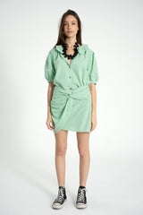 Blouse w/ collar| Green & ecru checkered
