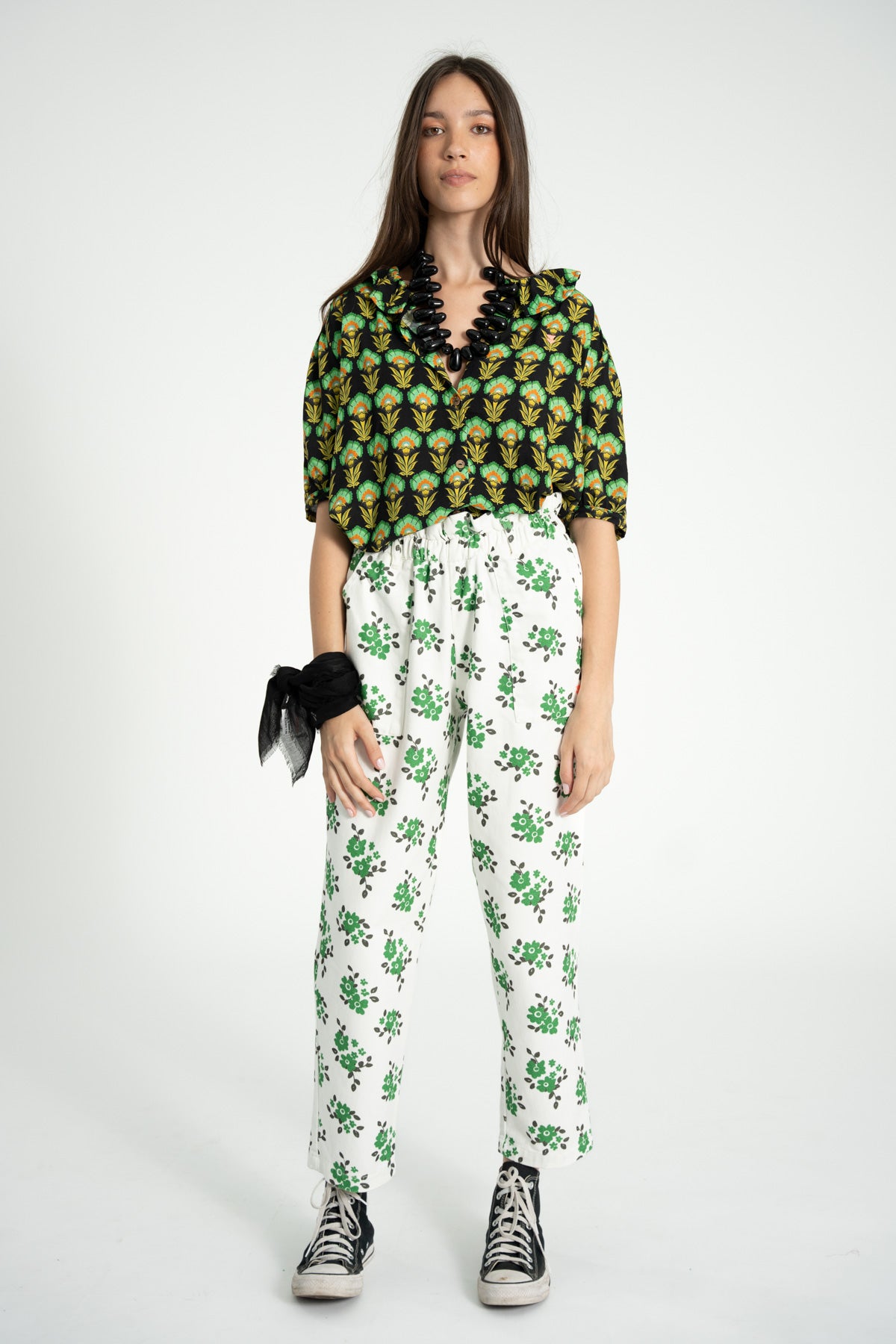 Trousers |  Ecru w/ green flowers