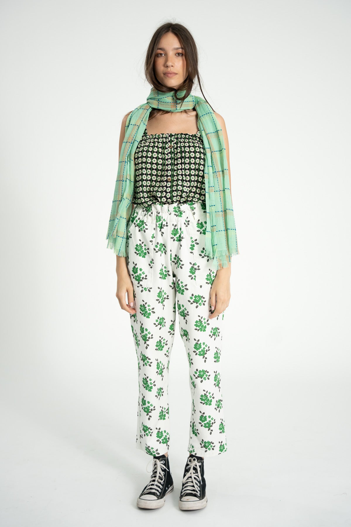 Trousers |  Ecru w/ green flowers