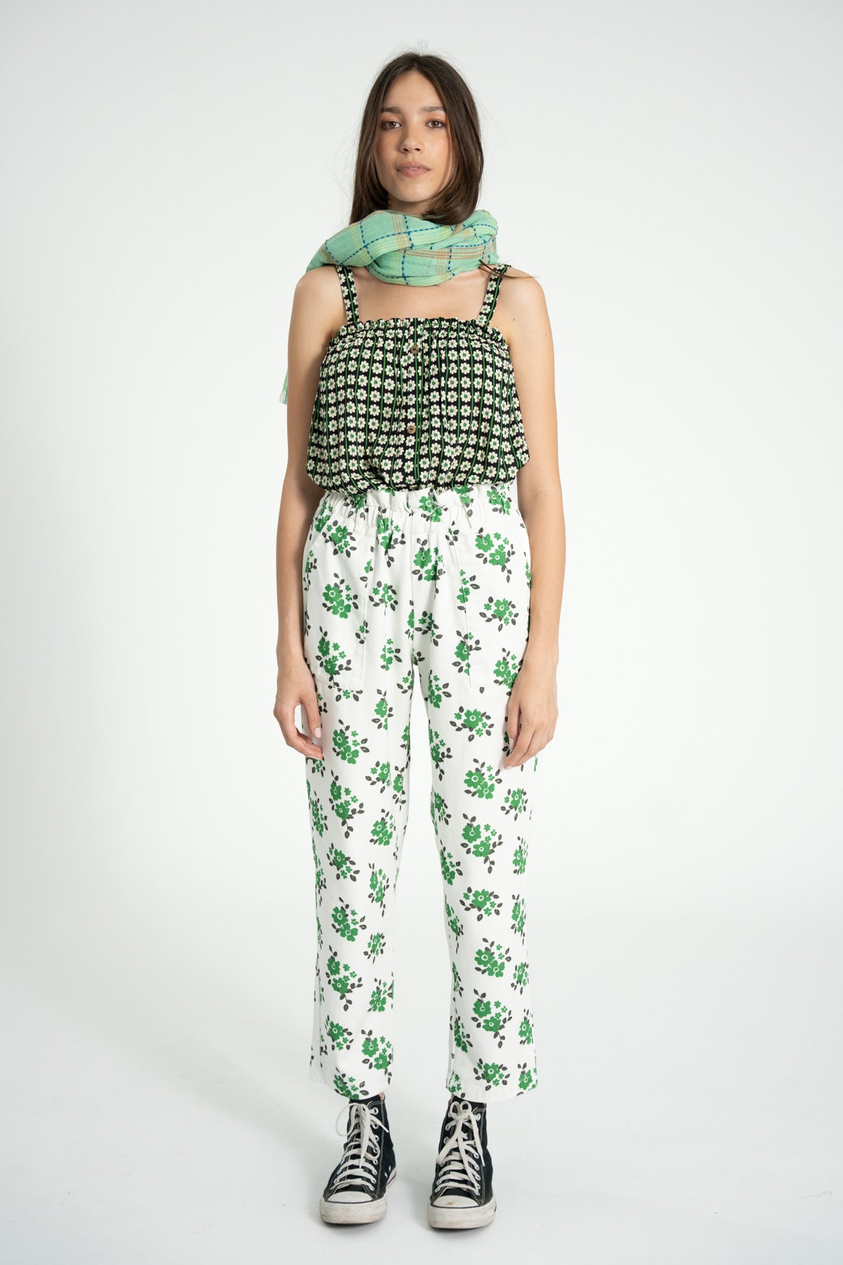 Top w/ straps | Black w/ ecru flowers